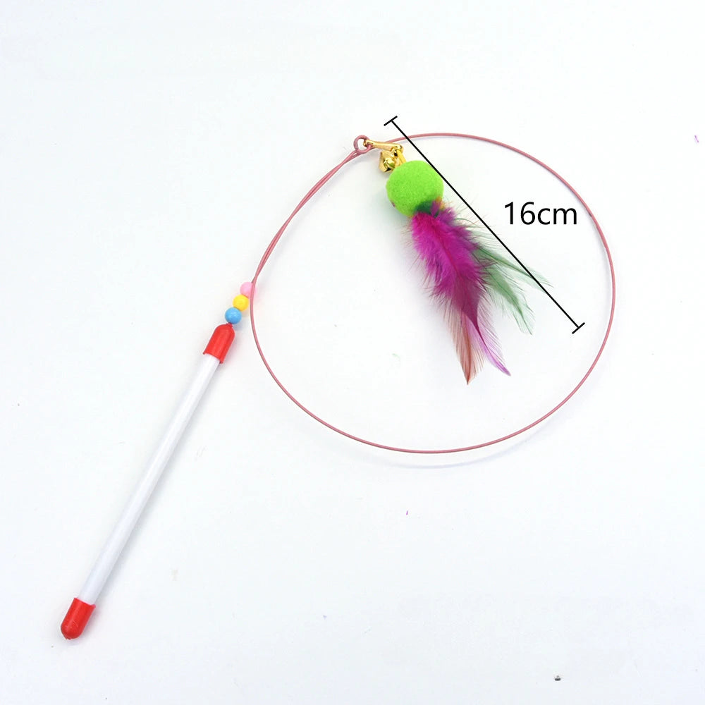 Interactive Feather Wand Cat Toy - Wire Teaser Stick for Kittens