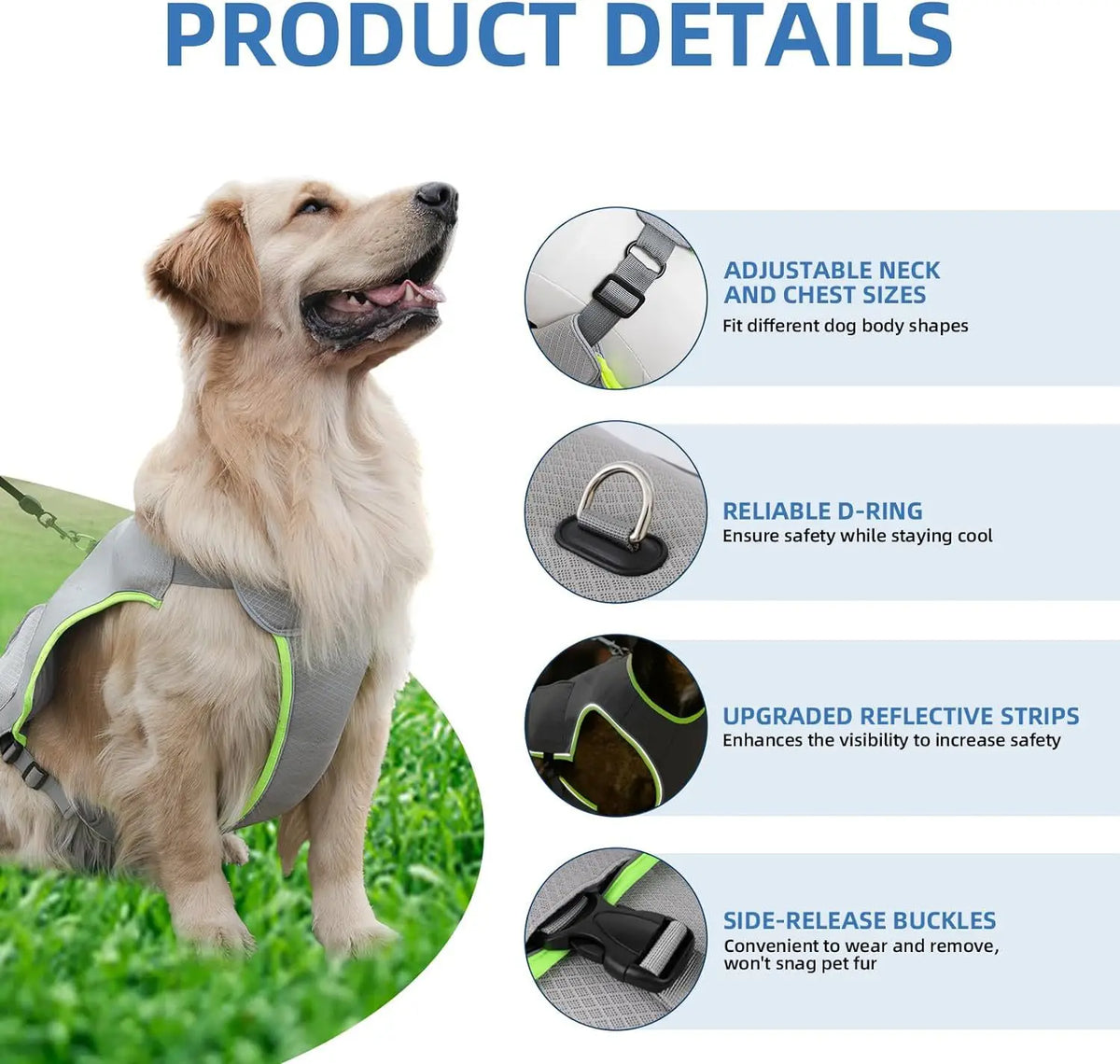 Dog Cooling Harness Vest with Removable Ice Pack & Reflective Evaporative Coat
