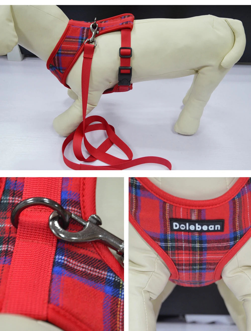 Adjustable Plaid Dog Harness & Leash Set