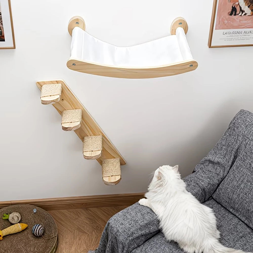 Wall-Mounted Cat Climbing Shelf & Hammock Set
