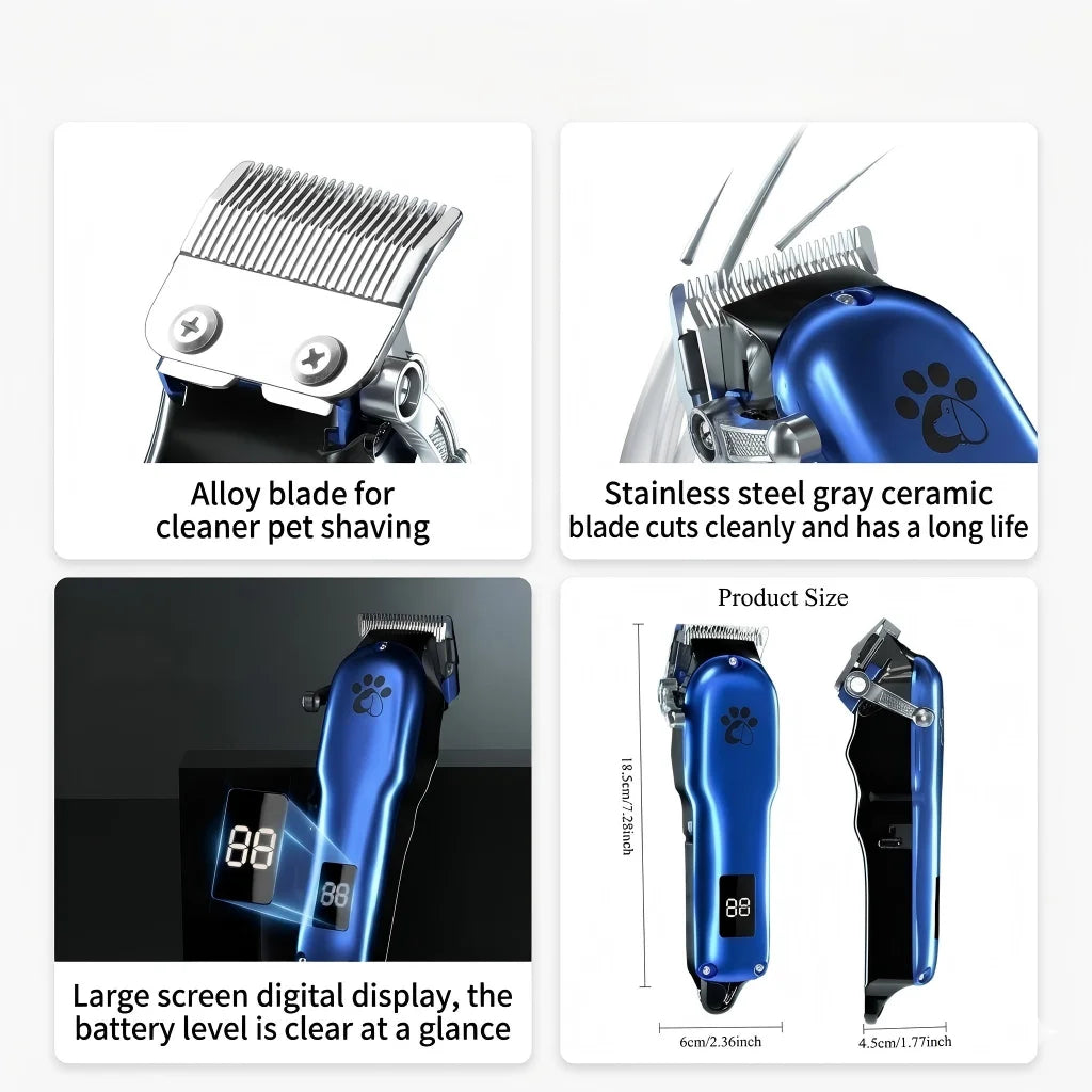 Professional Cordless Pet Grooming Clipper with LCD Display — Ultra-Quiet