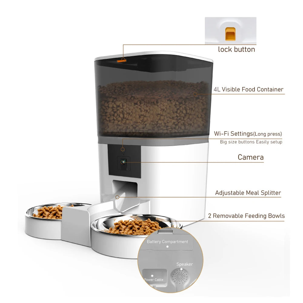 4L WiFi Automatic Pet Feeder with Camera — Smart Food Dispenser for Cats & Dogs