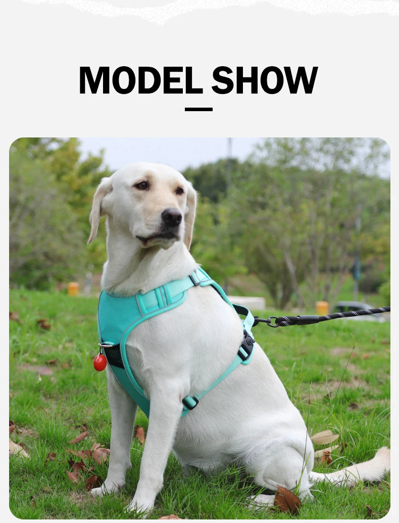 No-Pull Dog Harness with AirTag Holder, Handle & Front Clip — Reflective Padded Vest for Walking & Training