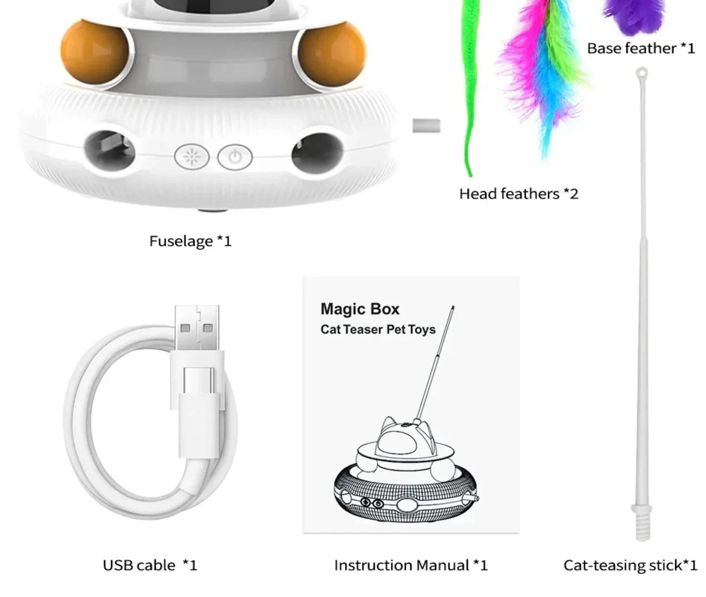Jouet interactif intelligent 4-en-1 pour chat avec laser, plumes et balles de piste