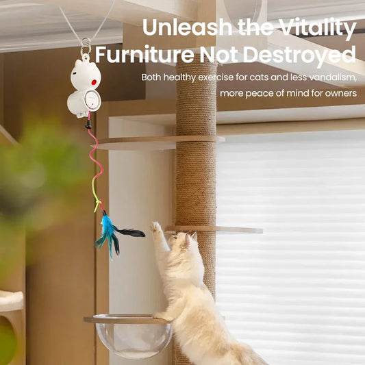 2-in-1 Automatic Cat Laser Toy with Feather Wand - Interactive Pet Entertainment