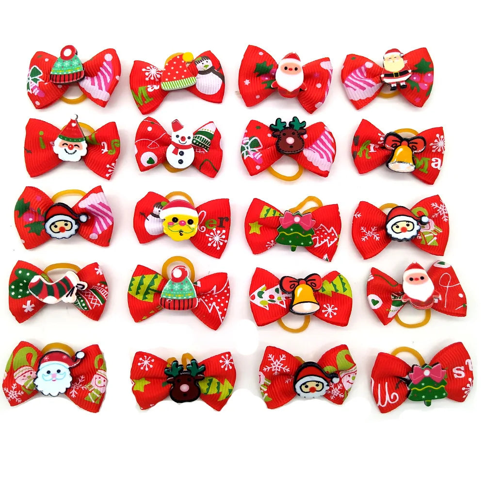 Christmas Dog Hair Bows with Rubber Bands - Handmade Grooming Accessories (50/1000 Pack)