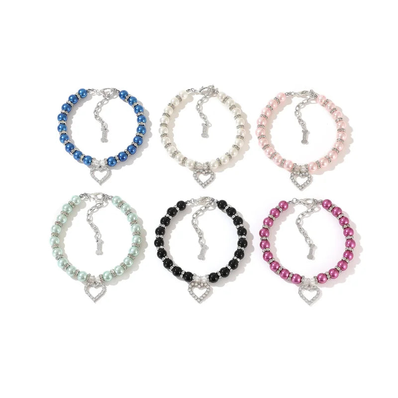 Luxury Pearl Pendant Puppy Dog Necklace Collar for Small Dogs Cats Chihuahua Pomeranian Teddy Bling Rhinestones Pet Accessories