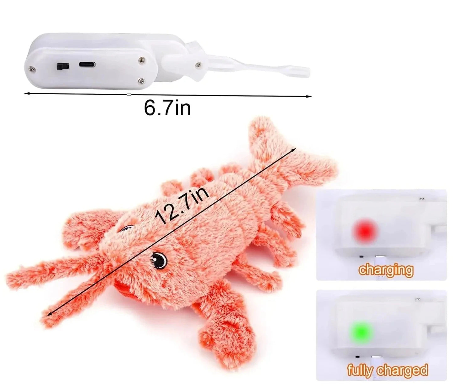 Jouet interactif pour chat en forme de homard doux rechargeable par USB avec couineur
