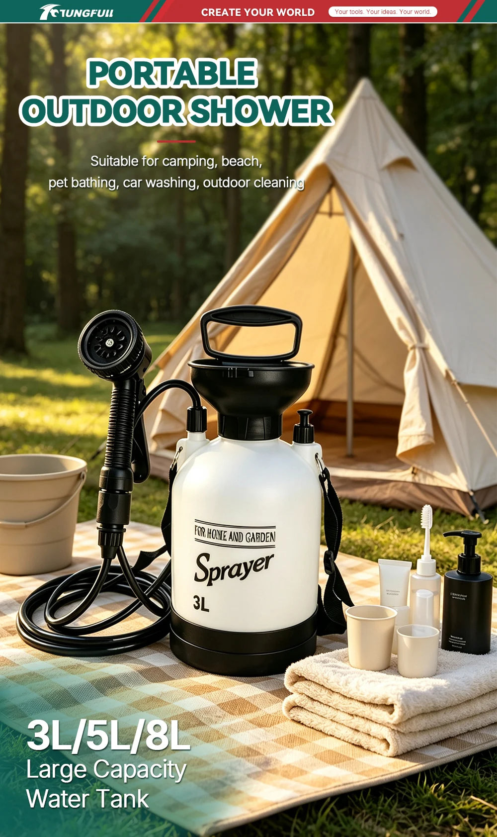Portable Manual Camping Shower Pump with 3m Hose