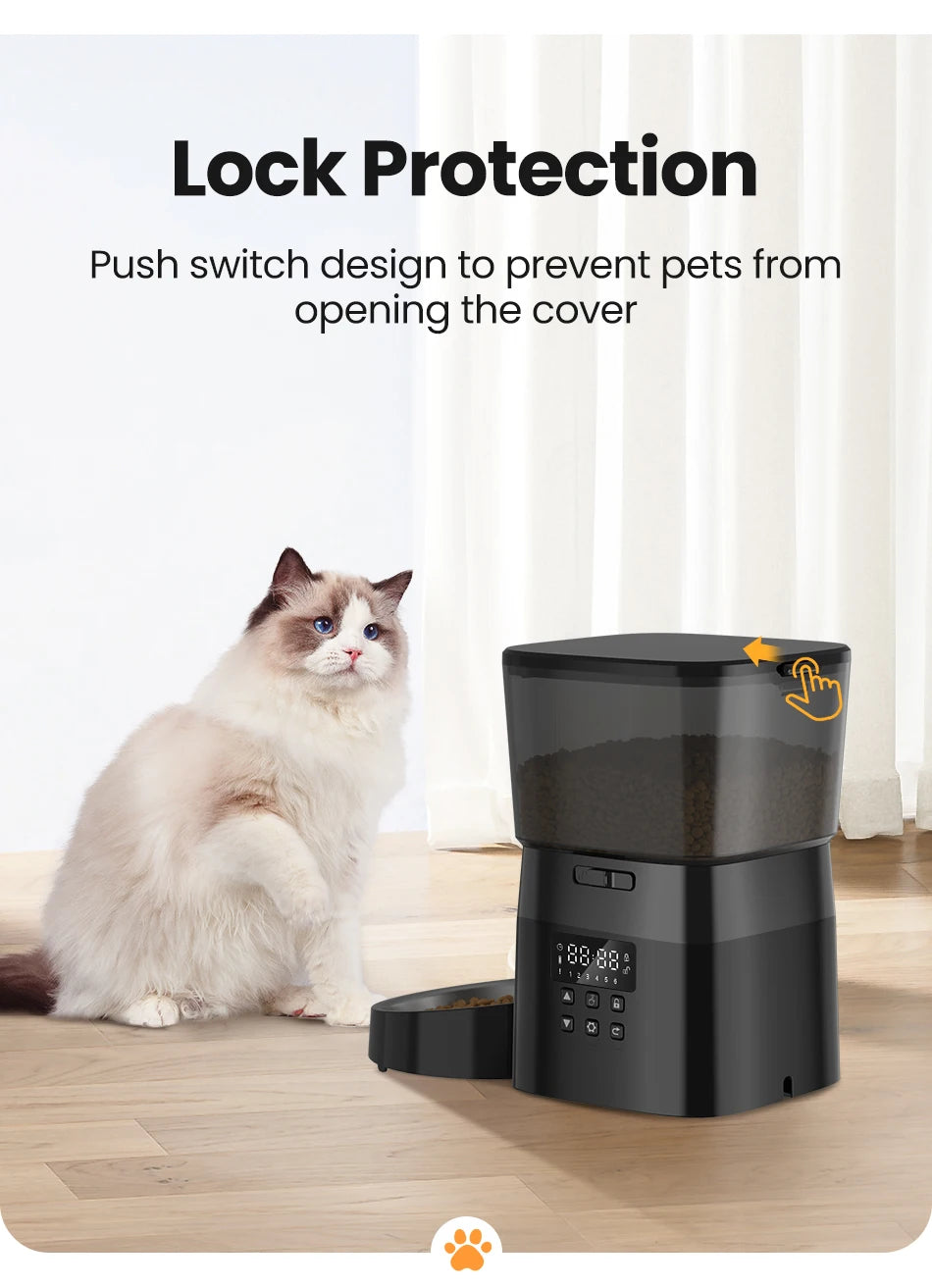 Smart Automatic Cat Feeder with Button Control and Kibble Dispenser