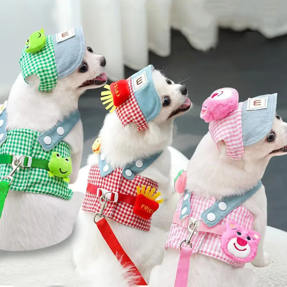 3-Piece Dog Harness, Leash & Sun Hat Set – Novelty Character Designs