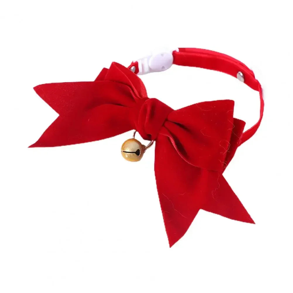 Velvet Bow Cat Collar with Bell - Decorative Breakaway Kitten Collar