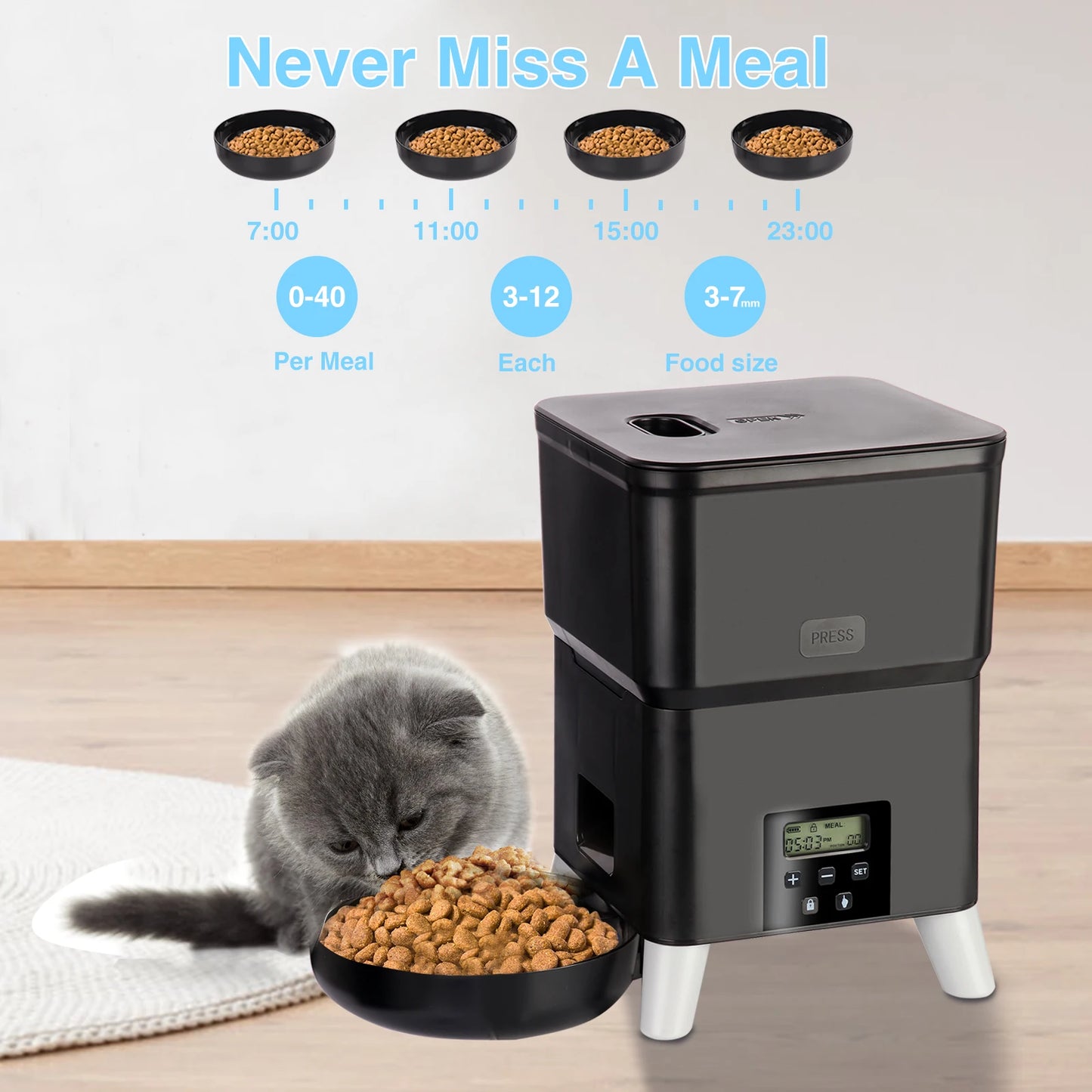 Cat Automatic Feeder 2L Cat Food Dispenser Smart Programmable Pet Feeder Recordable Dog Automatic Feede