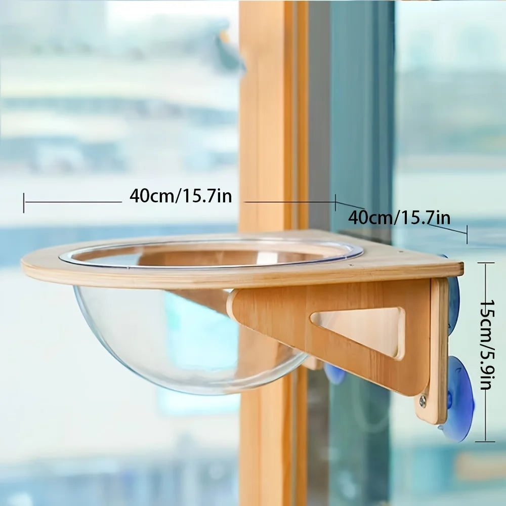 Cat Window Perch – Wooden Capsule Hammock Bed with Suction Cups