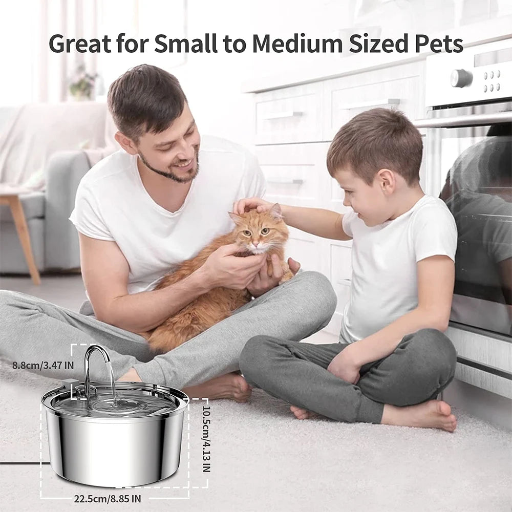 Fontaine à eau automatique en acier inoxydable de 3,2 L pour animaux de compagnie – Distributeur d'eau pour chats et chiens avec filtre