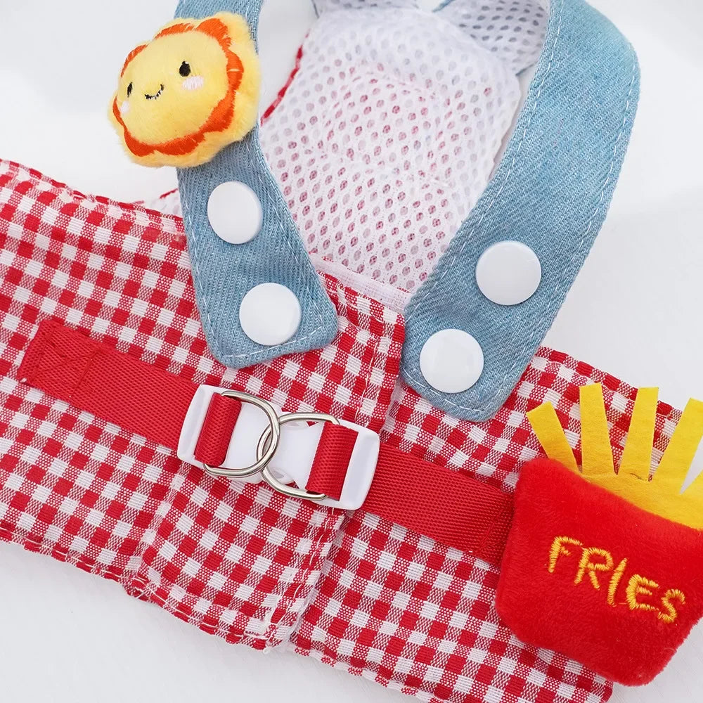 3-Piece Cartoon Pet Harness, Leash & Sun Hat Set – Vest Harness Costume for Cats & Small Dogs
