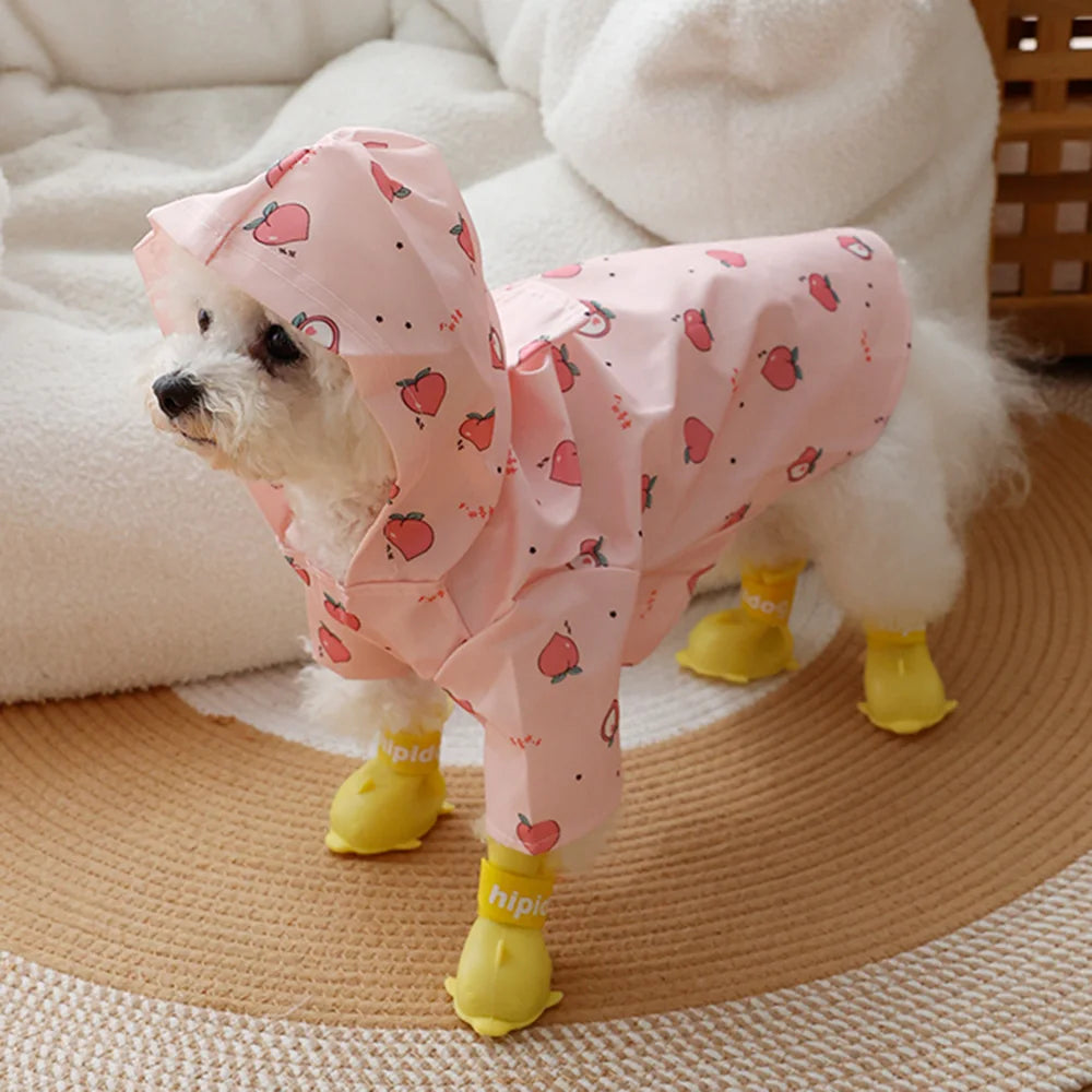 Printed Pet Dog Raincoat Waterproof Pet Hoodie with Traction Hole for Small Dogs Bichon Chihuahua Puppy Chubasquero Para Perros