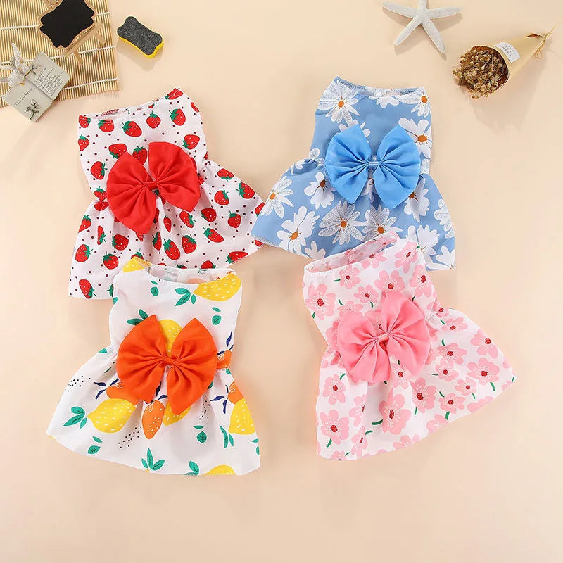 Fruit & Floral Print Bow Dress for Cats & Small Dogs