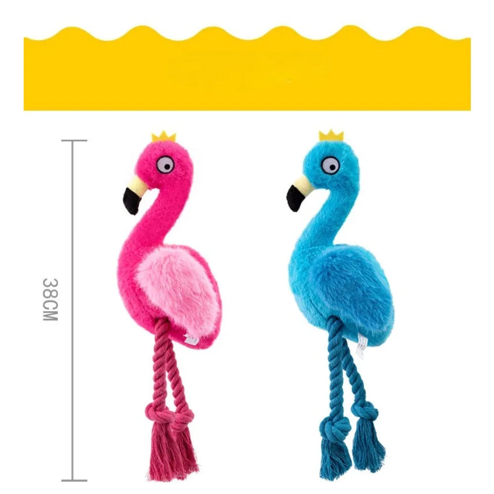 Jouet pour chien Flamingo en peluche avec corde - Jouet à mâcher en coton tressé