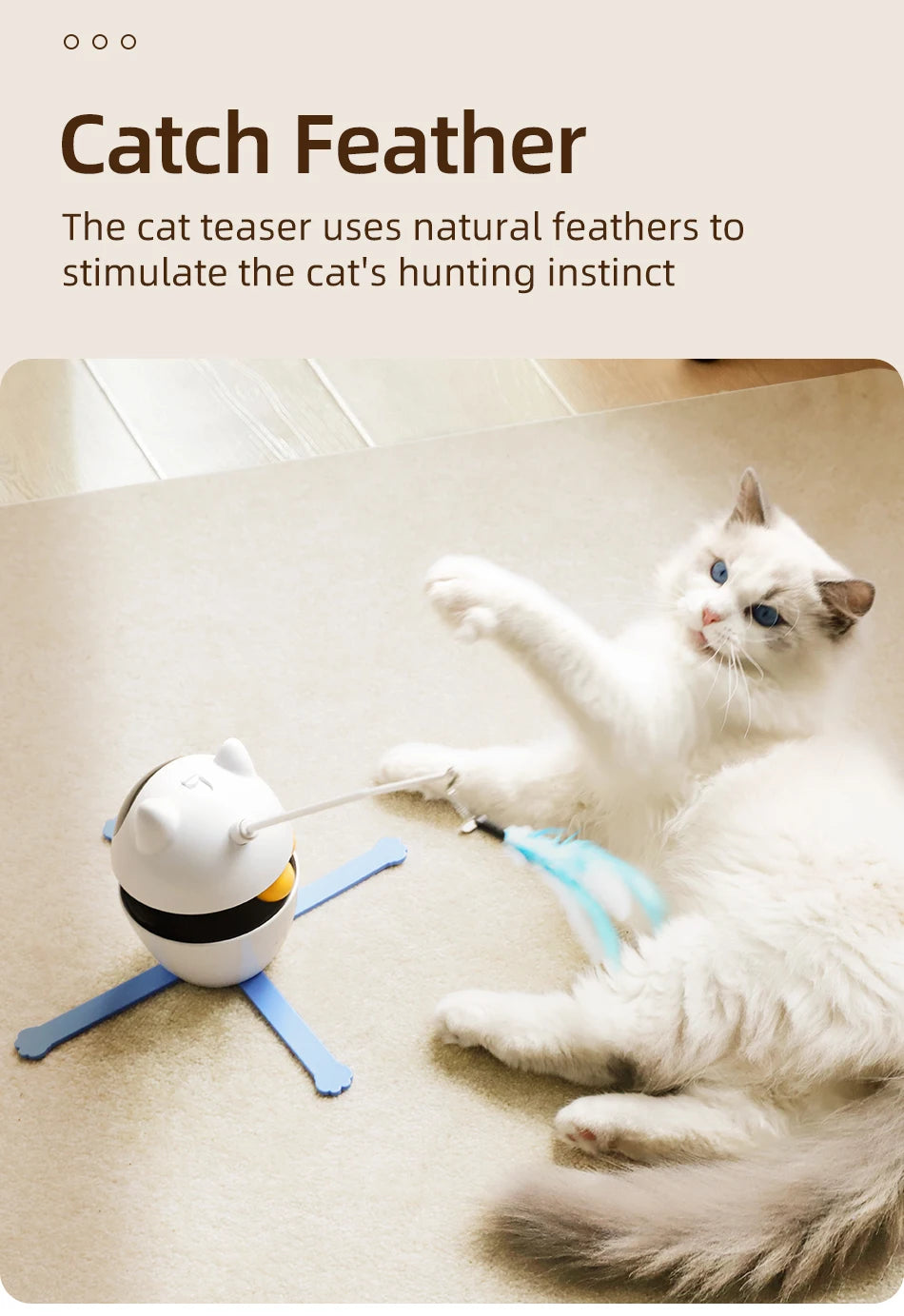3-in-1 Smart Cat Toy with 360° Laser & 3 Replacement Feather Teasers