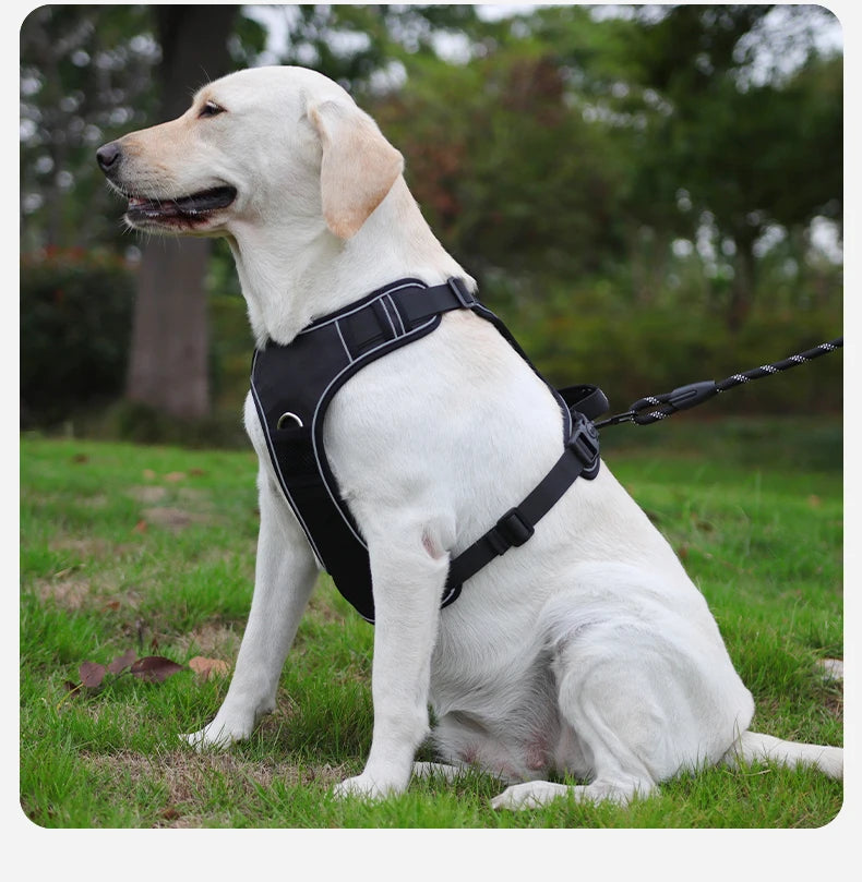 No-Pull Dog Harness with AirTag Holder, Handle & Front Clip — Reflective Padded Vest for Walking & Training