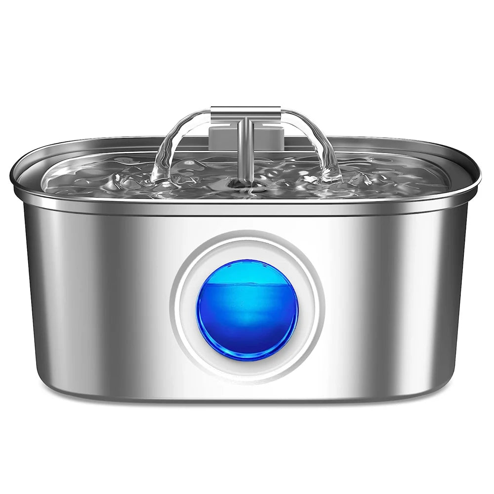 Fontaine à eau en acier inoxydable pour chats et chiens, fenêtre transparente, distributeur d'eau pour animaux de compagnie avec capteur et filtre, distributeur d'eau silencieux pour chats