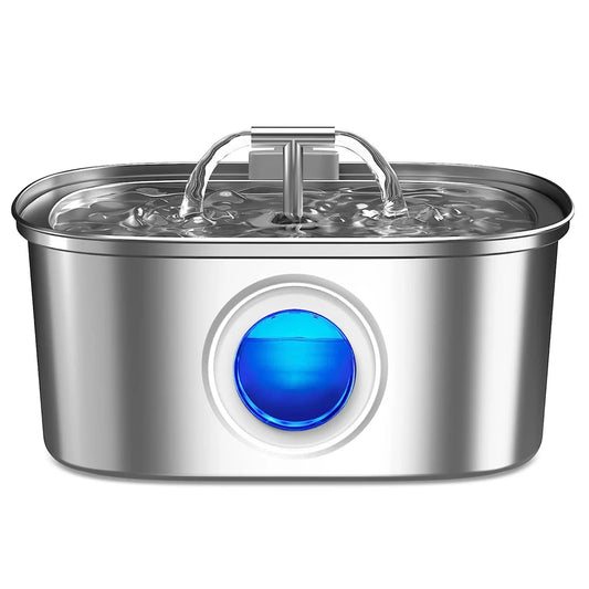 Fontaine à eau en acier inoxydable pour chats et chiens, fenêtre transparente, distributeur d'eau pour animaux de compagnie avec capteur et filtre, distributeur d'eau silencieux pour chats