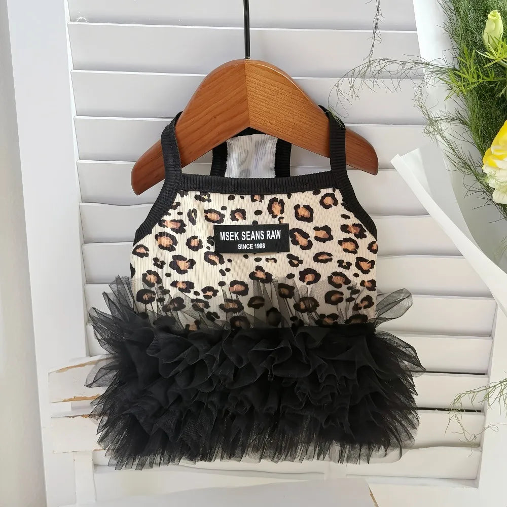 Leopard Print Mesh Slip Dress for Dogs & Cats | Summer Princess Dress for Puppies, Pomeranians & Sphynx Cats