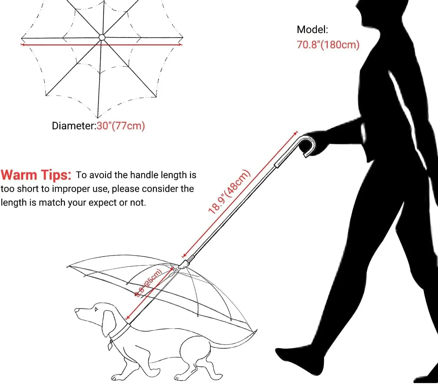 Pet Umbrella with Built-in Leash - Clear Canopy for Small Dogs and Cats