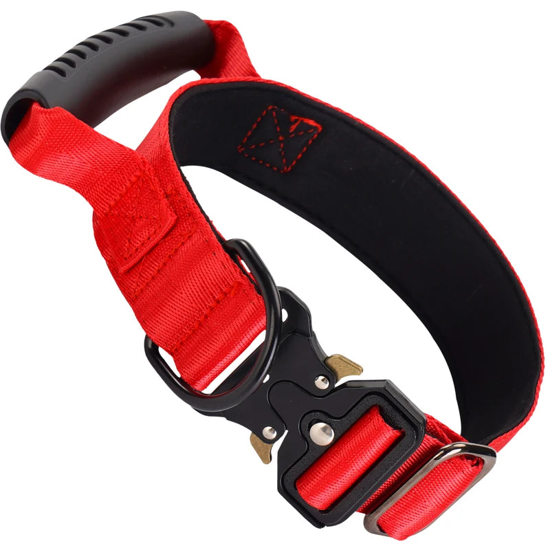 Heavy Duty Tactical Dog Collar with Handle — Metal Buckle Training Collar for Medium & Large Dogs