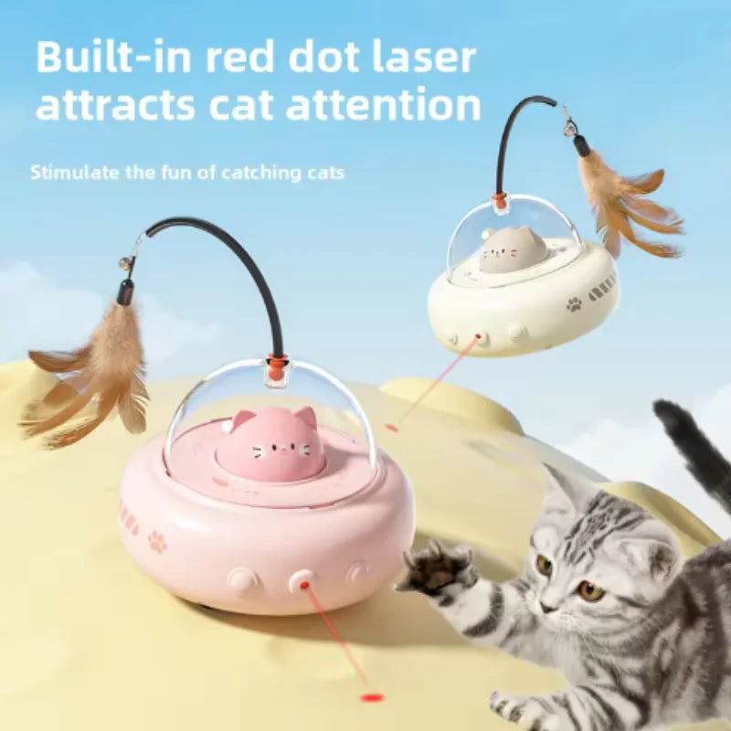 Electric UFO Cat Teaser Toy with Bell & Replaceable Feather