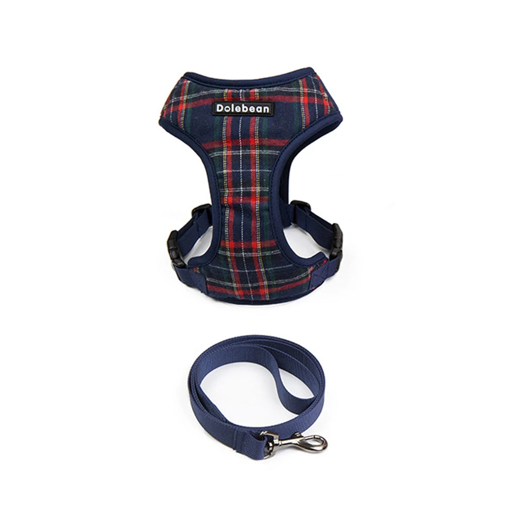 Adjustable Plaid Dog Harness & Leash Set
