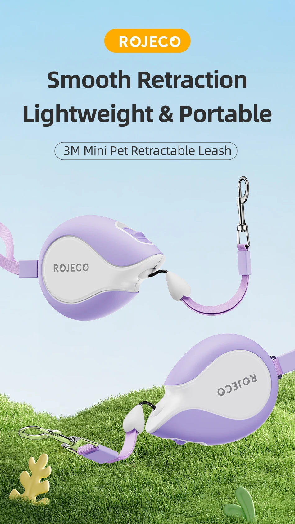 3M Mini Retractable Dog Leash — Compact Extendable Lead for Walking & Travel