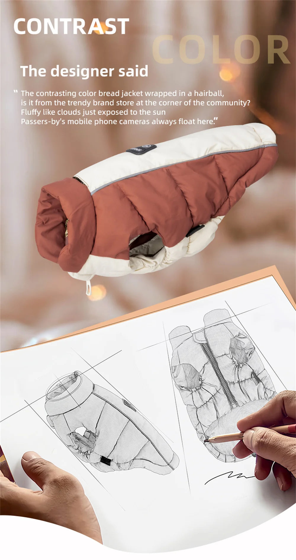 Windproof Reflective Down Jacket for Small Dogs | Harness Hole