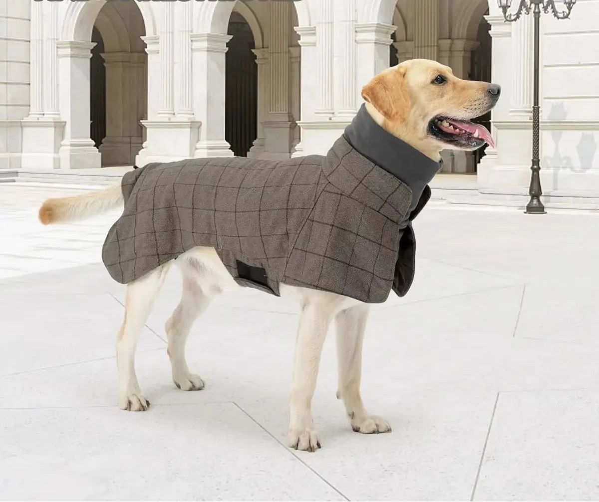 Dog Winter Coat - Plaid Fleece Vest Windbreaker with Harness Eyelets