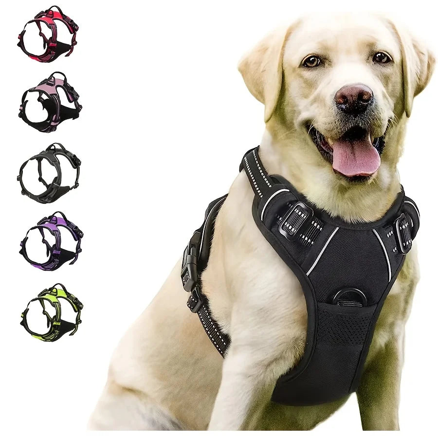 Harnais anti-traction pour chien avec attache frontale et poignée | Gilet réfléchissant robuste pour des promenades faciles