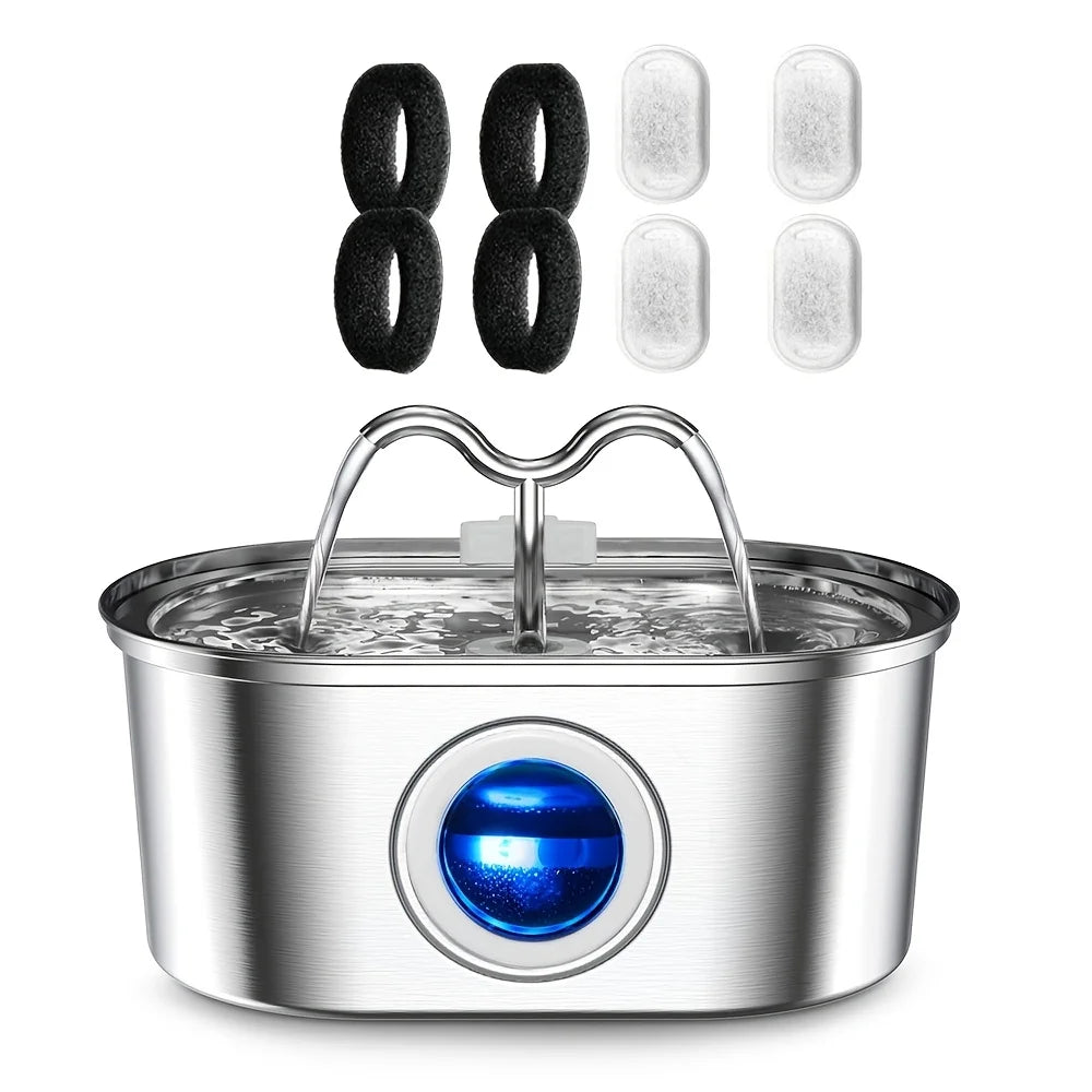 Distributeur d'eau pour animaux de compagnie en acier inoxydable 3,2 L, fontaine à eau automatique pour chat, distributeur d'eau intelligent pour chien, bol d'eau avec fenêtre visuelle, accessoires pour animaux de compagnie