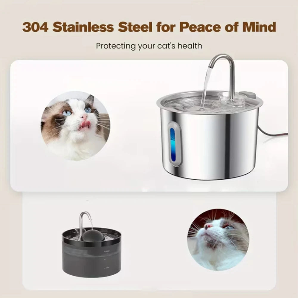 2.2L Stainless Steel Automatic Pet Water Dispenser with Water Level Window