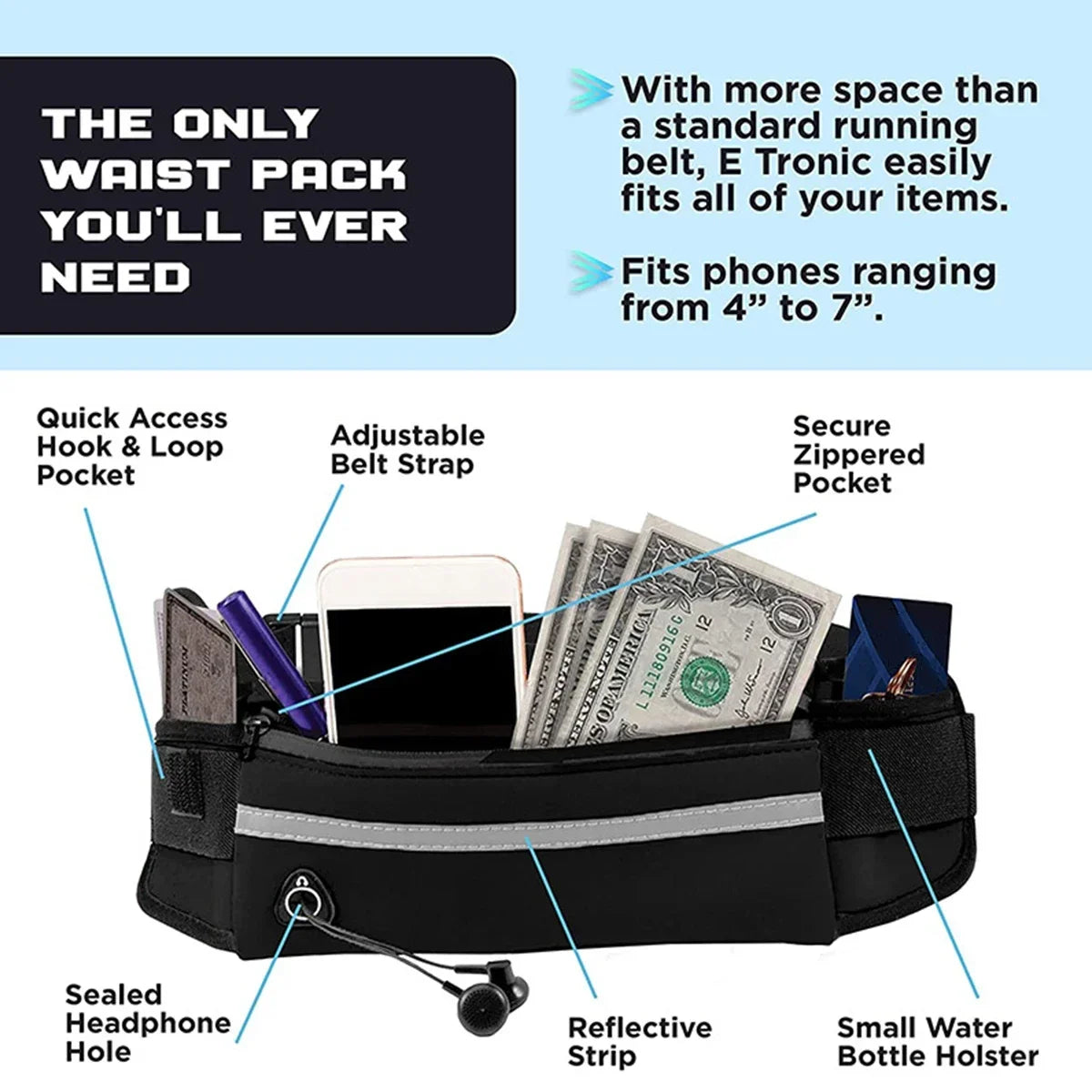 Laisse pour chien mains libres avec ceinture réfléchissante et pochette de rangement