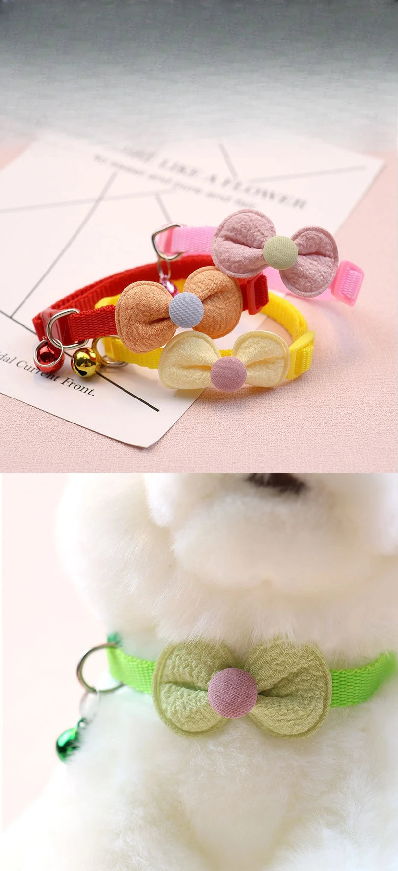Cute Bow Cat & Small Dog Collar with Bell & Quick-Release Buckle