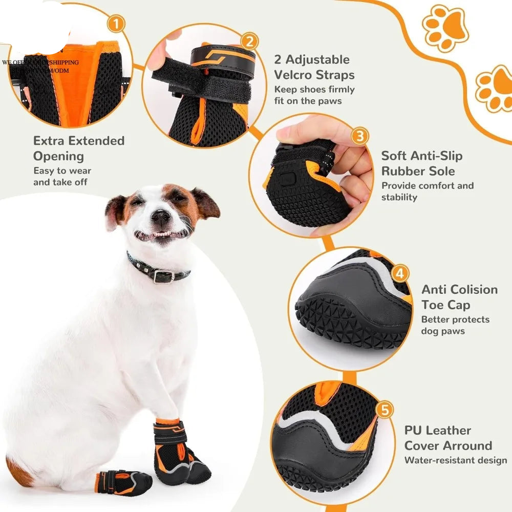 Reflective Dog Boots & Paw Protectors with Hard Toe Cap | Set of 4