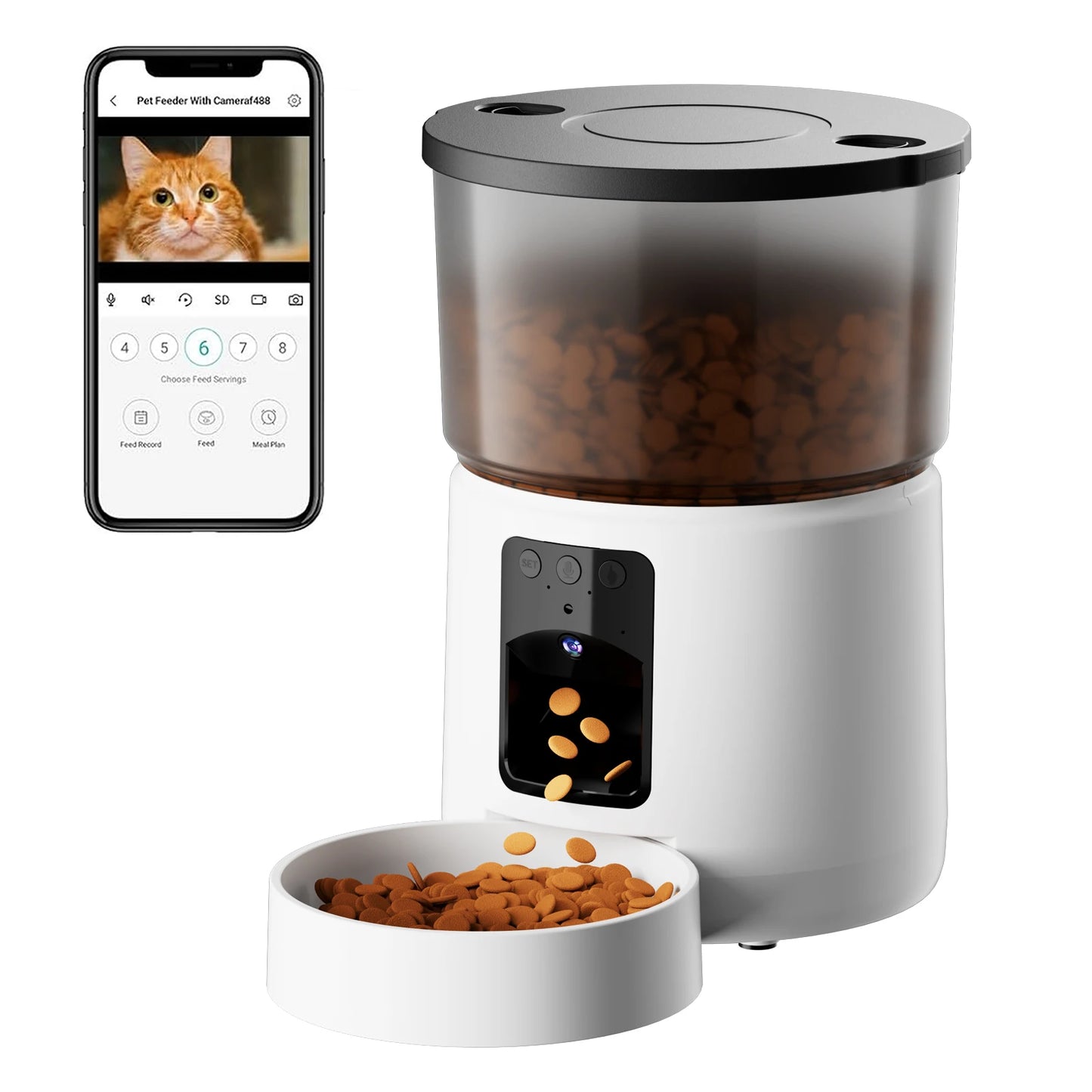 Distributeur automatique de croquettes avec caméra, mangeoire intelligente WiFi double bande pour chats et chiens, conception anti-blocage + interphone vocal