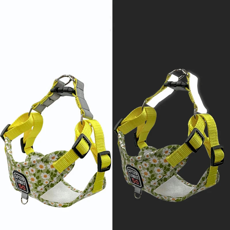 Flower Print X-Shape Harness & Leash Set for Cats & Small Dogs