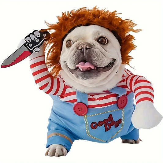 Halloween Bloody Doll Dog Costume with Wig