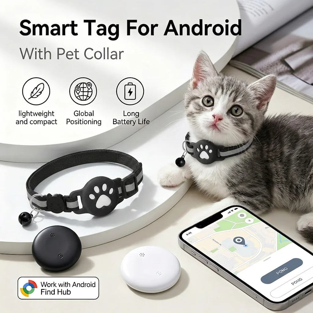 Google Find Hub Smart Location Tag for Android — Pet Collar, Keys & Bags