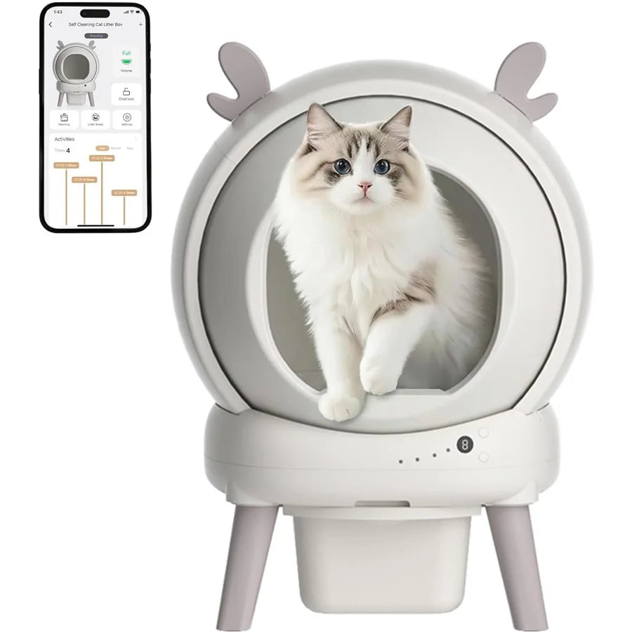 65L Self-Cleaning Cat Litter Box | 9 Safety Sensors | Triple Odour Control | App & UK Plug