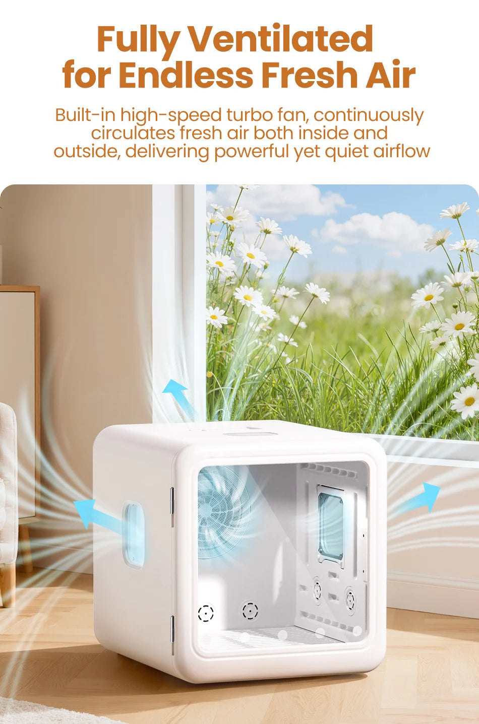 Boîte de séchage intelligente pour animaux de compagnie de 70 L avec séchage à 360° et contrôle automatique de la température
