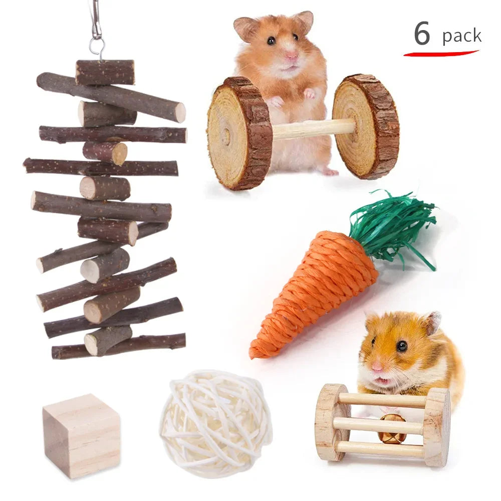 Wooden Molar & Play Toy Set for Small Pets