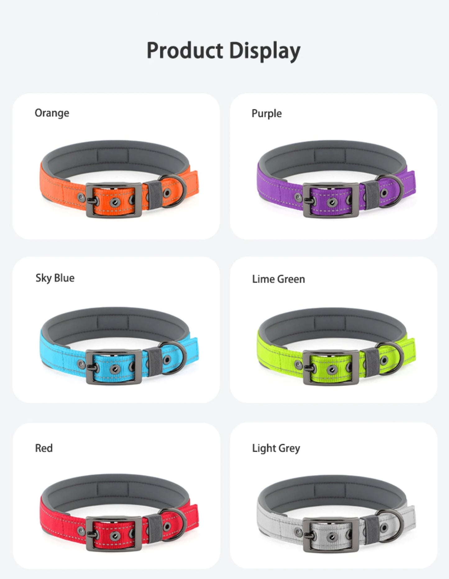 Neoprene Padded Reflective Dog Collar with Metal Buckle