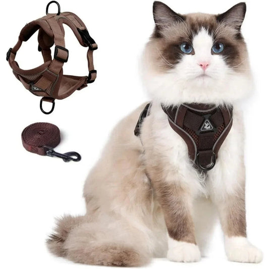 Adjustable Cat Vest Harness and Leash Set - Reflective Trim for All Sizes